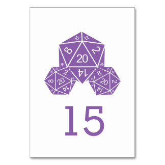 Lila D20 Würfel-Hochzeitskarte Tischnummer
