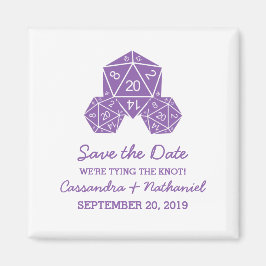 Lila D20-Würfel speichern das Datumsfenster Magnet