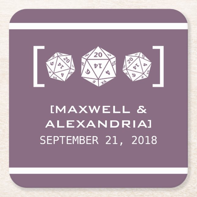 Lila D20-Würfel-Untersetzer Rechteckiger Pappuntersetzer (Vorderseite)