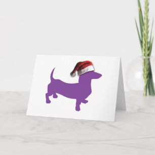 Lila Dackel mit Weihnachtsmannmütze Feiertagskarte