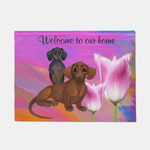 Lila Dackel Springtime Door Mat Fußmatte