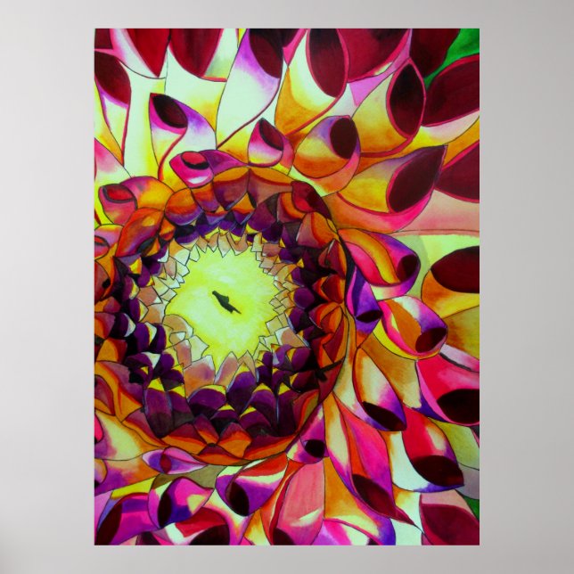 Lila Dahlia Blume Aquarell Pop Malerei Poster (Vorne)