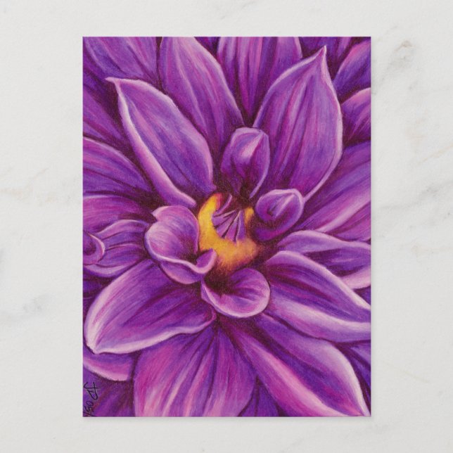 Lila Dahlia Blume Originale Kunst Postkarte (Vorderseite)