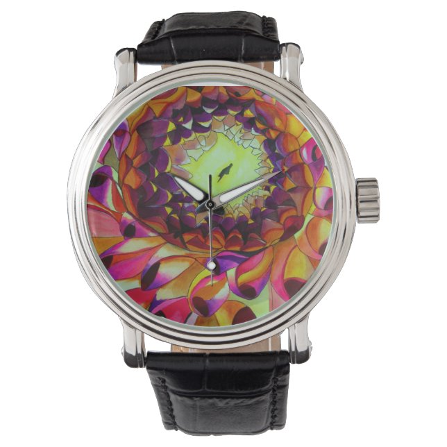 Lila Dahlia-Blume von Sacha Grossel Art Armbanduhr (Vorderseite)