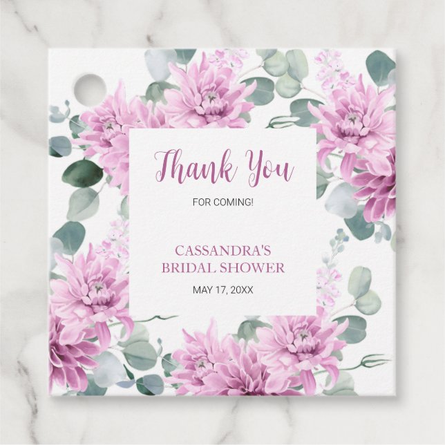 Lila Dahlia Eukalyptus Botanisches Brautparty Geschenkanhänger (Vorderseite)