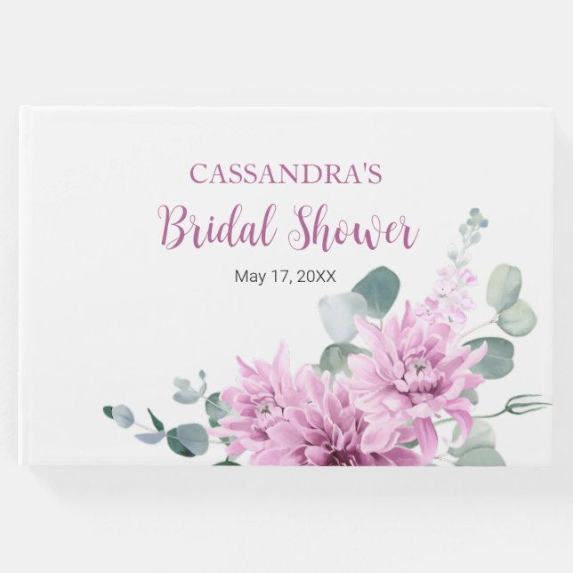 Lila Dahlia Eukalyptus Grünes Brautparty Gästebuch (Vorderseite)