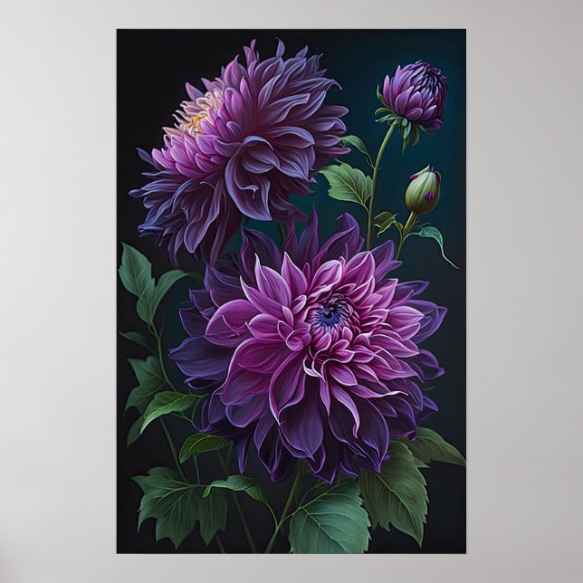 Lila Dahlias Blume Art Print Poster (Vorne)