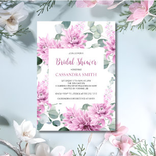Lila Dahlie Eukalyptus Botanischer Braut Dusche Einladung