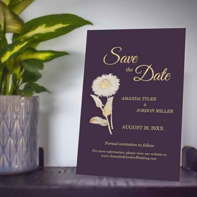 Lila Daisy Antique Wedding rettet das Datum Save The Date (Von Creator hochgeladen)