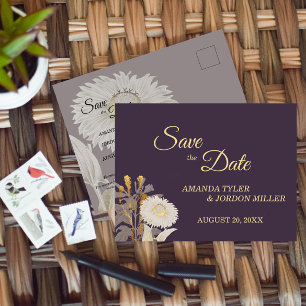 Lila Daisy Antique Wedding speichern das Datum Ankündigungspostkarte