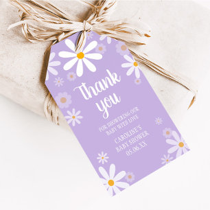 Lila Daisy Baby Shower Fevor Tags Geschenkanhänger