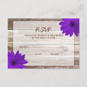 Lila Daisy Barn Wood Wedding RSVP Response Card Karte