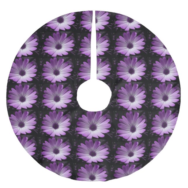 Lila Daisy Blume Tree Skirt Polyester Weihnachtsbaumdecke (Vorderseite)