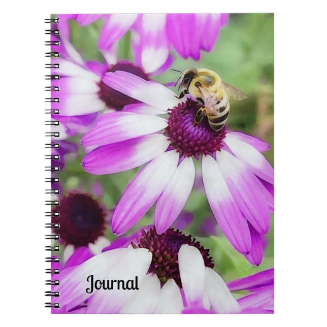 Lila Daisy Blume und Bee Journal Notizblock (Vorderseite)