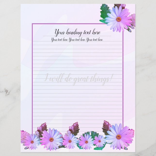 Lila Daisy Floral Lined Writer Paper (Vorderseite)