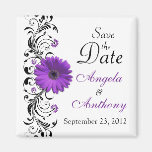 Lila Daisy Floral Wedding Save the Date Magnet