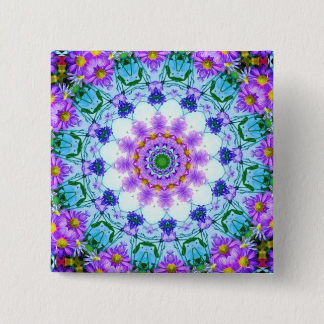 Lila Daisy Geometric Button (Vorderseite)