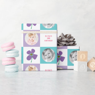 Lila Daisy Pop Blume Chic Geburtstagsgeschenk Foto Geschenkpapier
