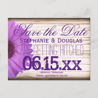 Lila Daisy Rustic Wood Save the Date Postkarten
