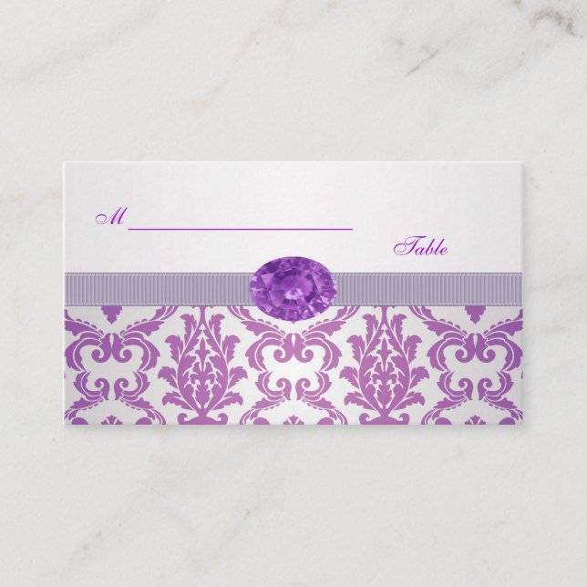 Lila Damask, amethystische Hochzeitsfotografie, Pl Platzkarte (Vorderseite)