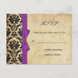 Lila Damask Bow Wedding RSVP