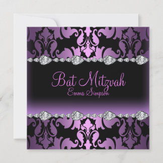 Lila Damask & Diamond Bat Mitzvah Einladung