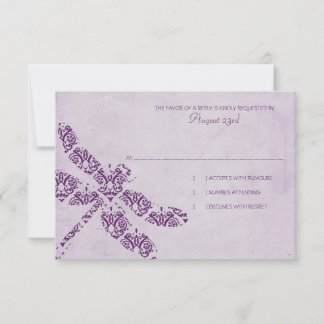 Lila Damask Dragonfly Wedding RSVP Karte