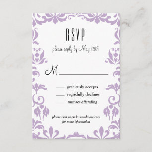 Lila Damask Elegante Calligraphy RSVP-Karte RSVP Karte