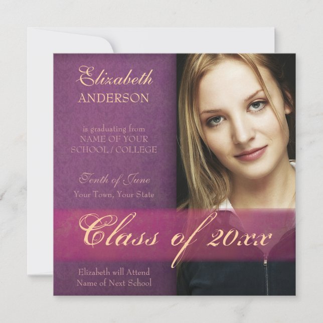 Lila Damask Grunge Abschluss Ankündigung (Vorderseite)