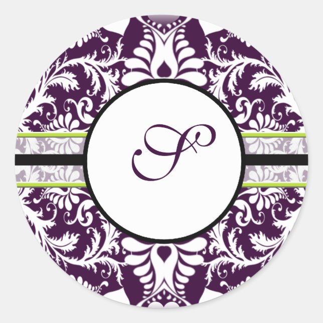 Lila Damask Initial Sticker Letter S Wedding (Vorderseite)