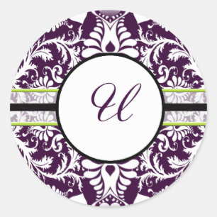 Lila Damask Initial Sticker Letter U Wedding