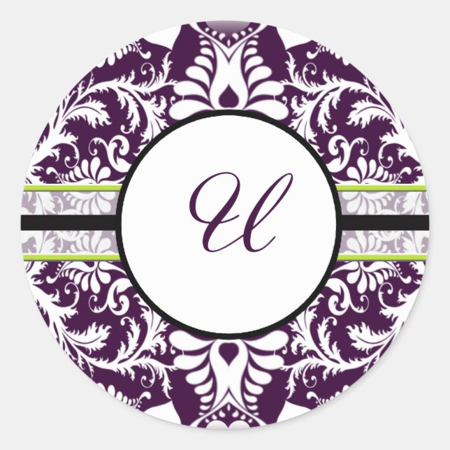 Lila Damask Initial Sticker Letter U Wedding (Vorderseite)