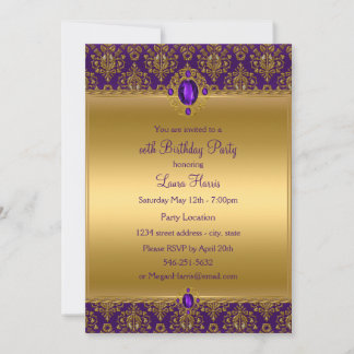 Lila Damask Jewel Geburtstagsparty Einladungen