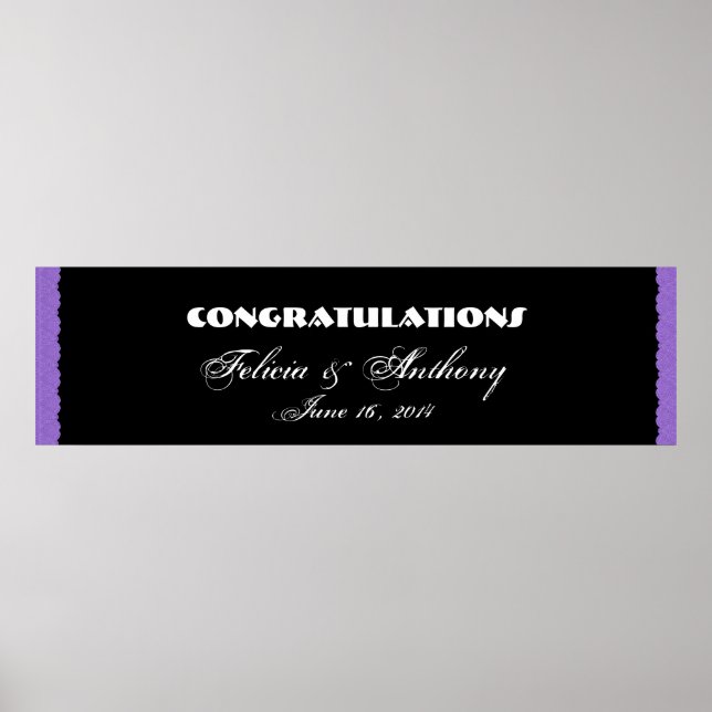 Lila Damask Lace Wedding oder Verlobung Banner Poster (Vorne)