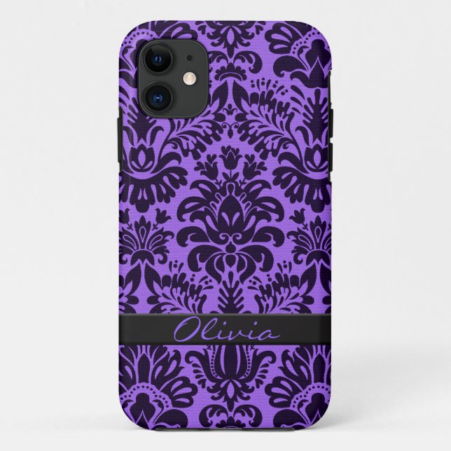 Lila Damask mit Namen Case-Mate iPhone Hülle (Rückseite)