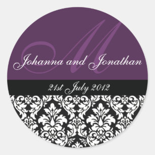 Lila Damask Monogram Wedger Stickers