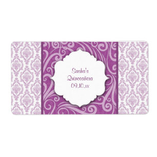Lila Damask Quinceañera Wasserflasche oder Gefalle