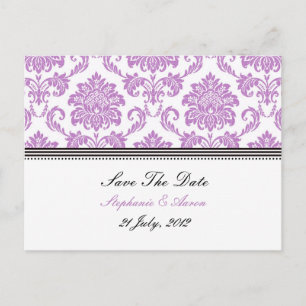 Lila Damask Save the Date Postkarte