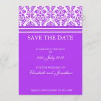 Lila Damask Save the Date Postkarte