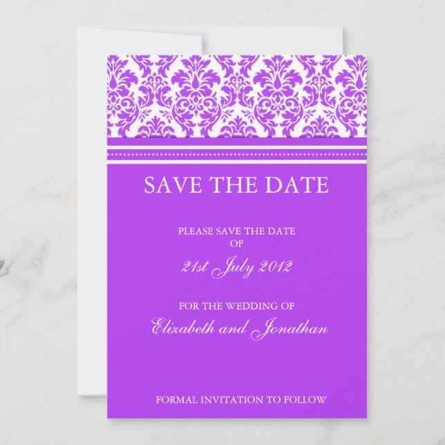 Lila Damask Save the Date Postkarte (Vorderseite)