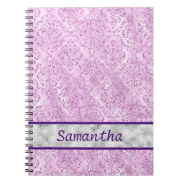Lila Damask Silver Monogramm Notizblock