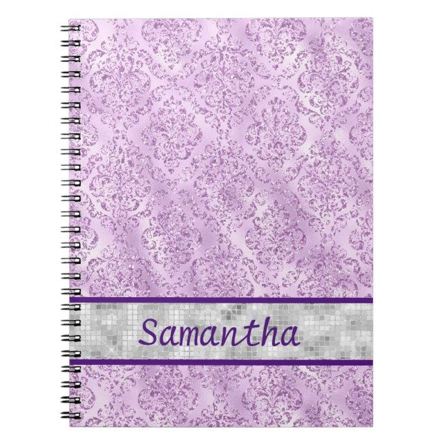 Lila Damask Silver Monogramm Notizblock (Vorderseite)
