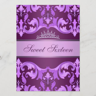 Lila Damask & Tiara Sweet16 Geburtstagsempfang Einladung