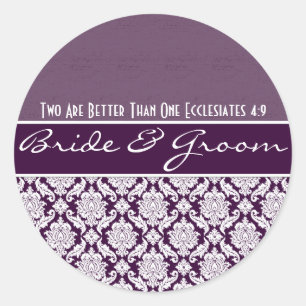 Lila Damask Vintag Damask Hochzeitsfavoriten Runder Aufkleber