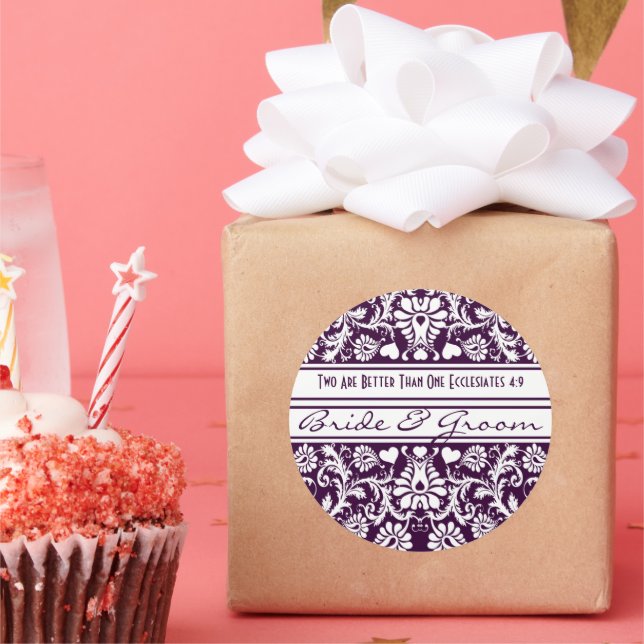 Lila Damask Vintage Gastgeschenke Hochzeiten Runder Aufkleber (Party)