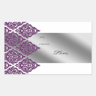 Lila Damask Wedding-Geschenk Tag Sticker Sparkle