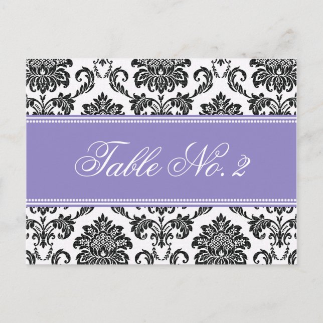 Lila Damask Wedding Tischnummer (Vorderseite)