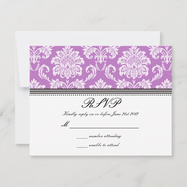 Lila Damask Wedding UAWG RSVP Karte (Vorderseite)