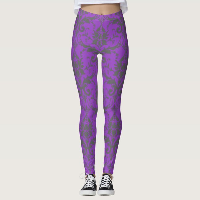 Lila Damaskus Muster Women's Workout Leggings (Vorderseite)