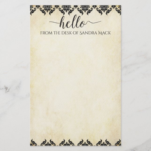 Lila Damast auf 100% warm grauem Gerecycelt Papier (Vorderseite)